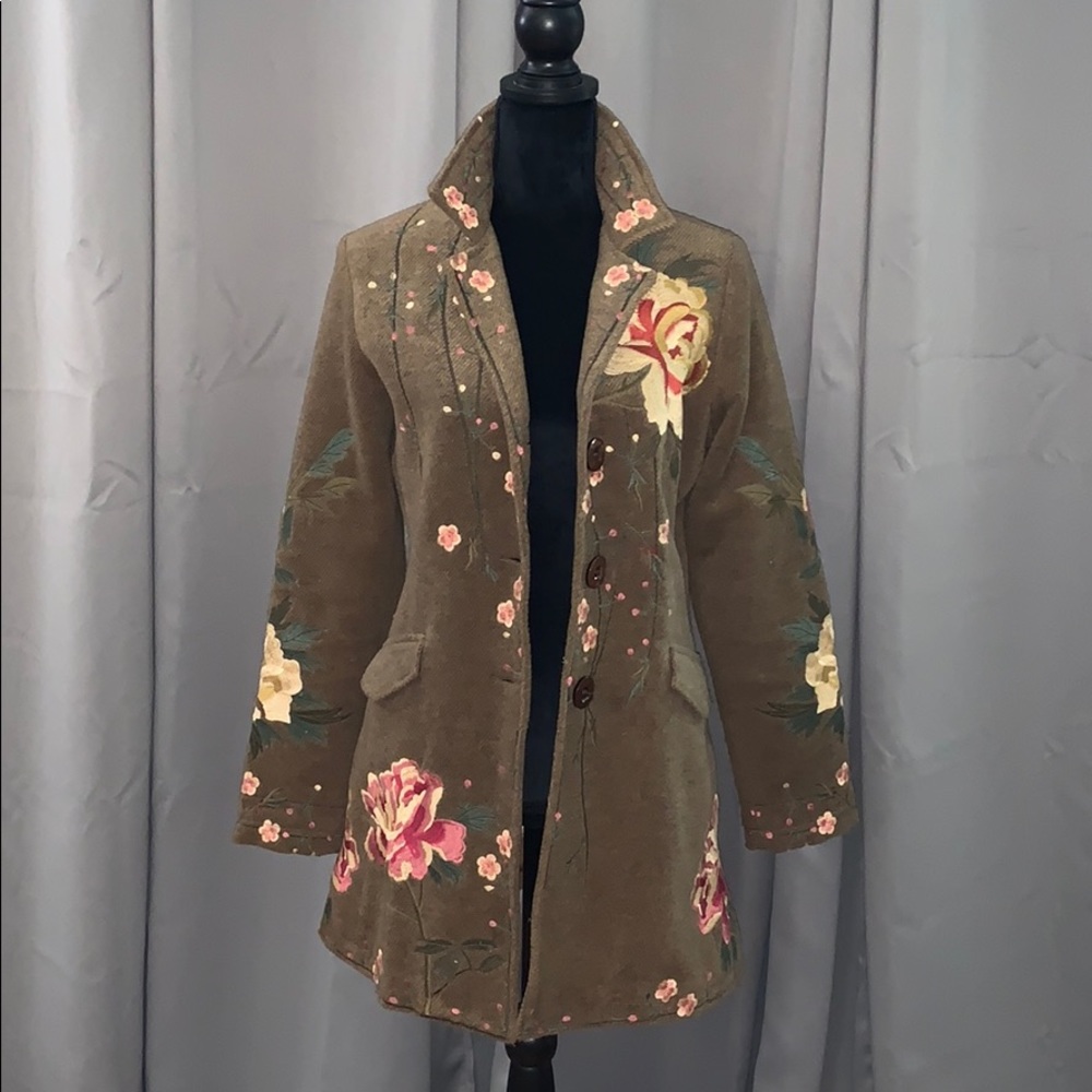 Vintage Floral Print Pea Coat